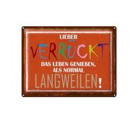 Femer Targa in metallo con scritta "Lieber verrückt das leben genieß", 30 x 40 cm