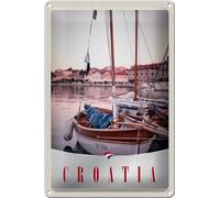 FEMER Targa in metallo da viaggio 20 x 30 cm Croazia barche città mare vacanza cartello tin Sign