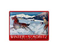 Femer Targa in metallo da viaggio, 30 x 40 cm, con scritta "Winter in St. Moritz engadin"