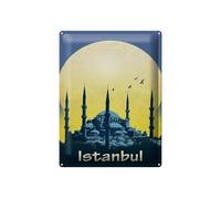 Femer Targa in metallo da viaggio, 30 x 40 cm, Istanbul di notte, luna, moschea