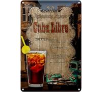 FEMER Targa in metallo ricetta 20 x 30 cm Cuba Libre Ingredienti Cuba Libre Cubo di ghiaccio Decorazione Targa Tin Sign