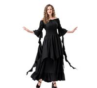 FeMereina Abito rinascimentale da donna, costume medievale, vittoriano, contadino, gotico, fata, strega, matrimonio, sotto vestito (nero, L)