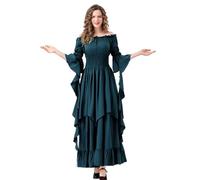 FeMereina Abito rinascimentale da donna, costume medievale, vittoriano, contadino, gotico, fata, strega, matrimonio, sotto vestito (blu malachite, L)