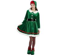 FeMereina Confezione da 5 costumi da elfo di Natale, da donna, vestito con cintura, cappello sopra il ginocchio e scarpe, per cosplay (verde, L)