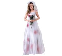 FeMereina Costume da sposa insanguinata zombie, da donna, vestito da cadavere, per Halloween, cosplay, feste, horror, zombie, fantasma, sposa, costume cosplay (bianco,