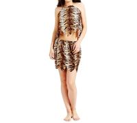 FeMereina Costume da uomo delle caverne per adulti, tuta leopardata con cintura o top leopardato con minigonna, costume cosplay della giungla (donne multicolore, taglia unica)