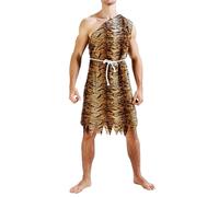 FeMereina Costume da uomo delle caverne per adulti, tuta leopardata con cintura o top leopardato con minigonna, costume cosplay della giungla (uomo multicolore, taglia unica)