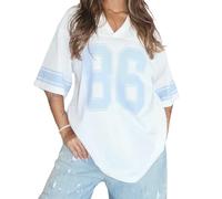 FeMereina Maglietta da donna in jersey da donna, con numeri grafici, maglietta da calcio, estiva, oversize, bianco, L