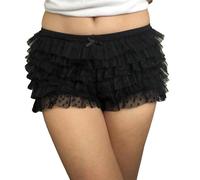 FeMereina Pantaloncini da donna Lolita con volant in pizzo a strati di zucca Bloomers Pantaloni corti Kawaii Pantaloons Mutandine, Nero , S
