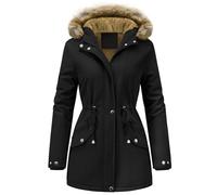 FemiChic Cappotto Giubbotto Donna Invernale Parka Impermeabile Imbottita con Cappuccio Giacca Antivento Foderato in Pile Giacche Caldo in Pelliccia Elegante Cappotti Invernali(Nero,S)