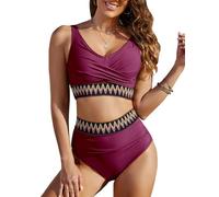 FemiChic Costume Piscina Donna Due Pezzi a Vita Alta Bikini Mare Costumi da Bagno Curvy Eleganti Push Up Imbottito Reggiseno Top Vintage Swimsuit Spiaggia(Porpora,L)
