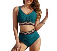 FemiChic Costume Piscina Donna Due Pezzi a Vita Alta Bikini Mare Costumi da Bagno Curvy Eleganti Push Up Imbottito Reggiseno Top Vintage Swimsuit Spiaggia(Turchese,S)