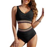 FemiChic Costume Piscina Donna Due Pezzi a Vita Alta Bikini Mare Costumi da Bagno Curvy Eleganti Push Up Imbottito Reggiseno Top Vintage Swimsuit Spiaggia(Nero,M)