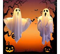 FemKey Halloween Decorazioni, 2 Pezzi LED Fantasma da Appendere con 3 modalità, Luci Addobbi Halloween Esterno Interno, Decorazione per Giardino, Feste, Anteriore, Patio, Yard(Bianco)