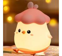 FemKey Luce Notturna Bambini,Luce Notturna Kawaii,Ricaricabile con Timer Lampada Notturna per Bambini,Pulcino Luce Notturna Neonato,Lampada Touch da Comodino Silicone,Rosa