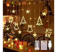 FemKey Luci Stelle Tenda, Tenda Luminosa Stelle Natale 3.5m 120 LED a USB/Batteria con Telecomando, Catena Luminosa di Finestra IP44 Luci di Natale 8 Modalità per Decorazione Natalizia Interno