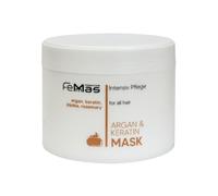 FemMas Maschera per capelli con argan e cheratina, con oli vegetali e proteine, per capelli sani e morbidi, qualità da parrucchiere, 300 ml