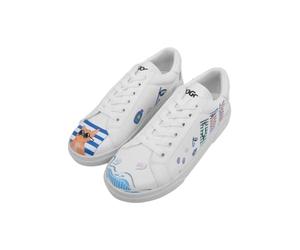 Femme Cuir Vegan Blanc Baskets - Cats on The Beach Motif