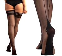 FEMME FATALE Autoreggenti Velate 20 DEN Balza Siliconata a Righe Tallone Cubano