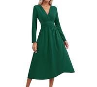 Femme Robe Longue À Manches Longues Style ETE/Automne Elégante Robes De Plage Longues V Robe Casual Et Dress, verde, M