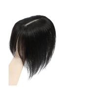 Femmes Cheveux 12x13 cm Toppers veri capelli umani for le donne Clip di capelli umani dritti su parrucche con frangia Topper in pizzo parrucchino Densità 150% Extension per Capelli(10inch,Black With B