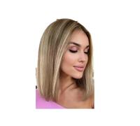 Femmes Cheveux 14 pollici Remy Human Hair Toppers Silk Base Clips in dritto, 100% Human Hair Pieces Extension for donne Extension per Capelli(Brown with Blonde)