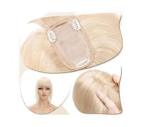 Femmes Cheveux Clip con base in seta 7x12,5 cm nell'estensione dei capelli, topper for capelli for donne 6"-18" veri capelli umani con frangia, pezzi di capelli lisci con densità al 150% Extension per