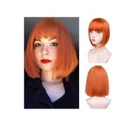 Femmes Cheveux Parrucca Bob da 12'' con frangia, parrucca Bob liscia, morbida e facile da indossare, parrucca sintetica colorata for uso quotidiano, cosplay, Halloween Extension per Capelli(Orange)