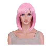 Femmes Cheveux Parrucca Bob da 12 pollici con frangia for donne nere Parrucche for costumi quotidiani, parrucche sintetiche lisce resistenti al calore Extension per Capelli(Pink)