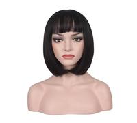 Femmes Cheveux Parrucca Bob da 12 pollici con frangia for donne nere Parrucche for costumi quotidiani, parrucche sintetiche lisce resistenti al calore Extension per Capelli(Black)