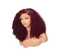 Femmes Cheveux Parrucca frontale in pizzo HD corta da 16 pollici for donna Parrucca riccia bordeaux Parrucca sintetica Bob Kinky Afro Riccia Frontale Extension per Capelli