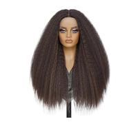 Femmes Cheveux Parrucca frontale in pizzo sintetico afro-yaki con parte centrale a T, 28 pollici, Kinky 13x5x1, for donne nere Extension per Capelli(Chocolate Brown)