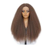Femmes Cheveux Parrucca frontale in pizzo sintetico afro-yaki con parte centrale a T, 28 pollici, Kinky 13x5x1, for donne nere Extension per Capelli(Light brown)