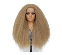 Femmes Cheveux Parrucca frontale in pizzo sintetico afro-yaki con parte centrale a T, 28 pollici, Kinky 13x5x1, for donne nere Extension per Capelli(Dark blonde)
