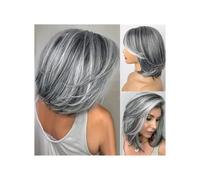 Femmes Cheveux Parrucca grigia corta for donna, capelli sintetici grigio argento a strati fino alle spalle, 30 cm grigio chiaro for donne bianche, nere e anziane Extension per Capelli