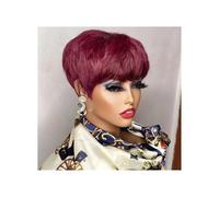 Femmes Cheveux Parrucca marrone corta con taglio pixie for capelli umani for donne nere Parrucche con frangia Parrucca brasiliana colorata Parrucche for capelli umani Extension per Capelli(Wine Red)