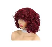 Femmes Cheveux Parrucca riccia elastica, parrucca con onde larghe, parrucca con macchina completa, capelli umani Remy brasiliani da 6 pollici Extension per Capelli(Wine red)