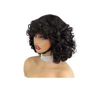 Femmes Cheveux Parrucca riccia elastica, parrucca con onde larghe, parrucca con macchina completa, capelli umani Remy brasiliani da 6 pollici Extension per Capelli(Black)