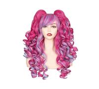 Femmes Cheveux Parrucca Sintetica Da Donna, Lunga 24 Pollici, Riccia, For Cosplay, Parrucche Di Halloween For Feste Con 2 Code Di Cavallo Extension per Capelli(Red mix purple)