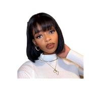 Femmes Cheveux Parrucche Bob Lisce Corte da 10 Pollici con Frangia for Donne, Parrucca Sintetica for Cosplay, Quotidiano, Halloween Extension per Capelli(Natural Black)