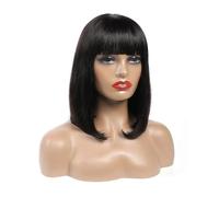 Femmes Cheveux Parrucche caschetto corte in capelli umani con frangia liscia, densità 200, senza pizzo frontale, senza colla, fatte a macchina, for donne nere, colore naturale Extension per Capelli(10