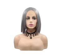 Femmes Cheveux Parrucche corte grigie da 12" Parrucche sintetiche frontali in pizzo for donne Parrucche lisce in fibra resistente al calore Extension per Capelli
