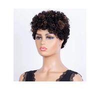 Femmes Cheveux Parrucche corte Pixie Cut Bob riccio 100% capelli umani for donne Parrucche afro ricci brasiliane Remy con macchina completa Extension per Capelli(Highlight Brown)