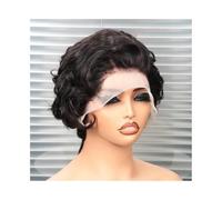 Femmes Cheveux Parrucche da 8 pollici Capelli umani corti, Parrucca anteriore con base in pizzo 13x4 pollici for donna, Parrucca frontale nera trasparente Parrucca a onda naturale Extension per Capell