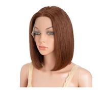 Femmes Cheveux Parrucche di capelli umani lisci 13x6x1 con parte centrale in pizzo frontale a T, parrucche Remy con densità 180 for donne Extension per Capelli(Brown,8inch)