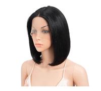 Femmes Cheveux Parrucche di capelli umani lisci 13x6x1 con parte centrale in pizzo frontale a T, parrucche Remy con densità 180 for donne Extension per Capelli(Natural black,8inch)