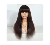 Femmes Cheveux Parrucche for capelli umani da 18 pollici con frangia Parrucche for capelli umani bordeaux rosso brasiliano lisce Colore marrone for donne, nessuna parrucca in pizzo Extension per Capel