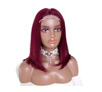 Femmes Cheveux Parrucche frontali in pizzo HD rosso vino 13x4 for donne nere Parrucca corta dritta bordeaux con capelli umani pre-pizzicati Extension per Capelli(8inch)