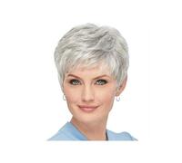 Femmes Cheveux Parrucche grigie corte for donne bianche Parrucche ricce argento grigio misto con frangia Parrucche sintetiche for capelli corti Extension per Capelli