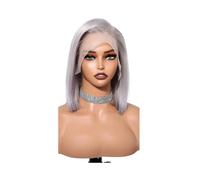 Femmes Cheveux Parrucche in pizzo for capelli umani da 10 pollici for donne Parrucche frontali in pizzo dritto corto Parrucche Bob Parrucca di capelli Remy for feste cosplay Extension per Capelli(Silv